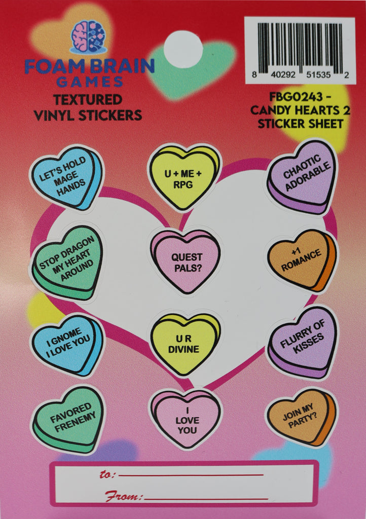 Candy Hearts 2 Sticker Sheet Stickers Foam Brain Games