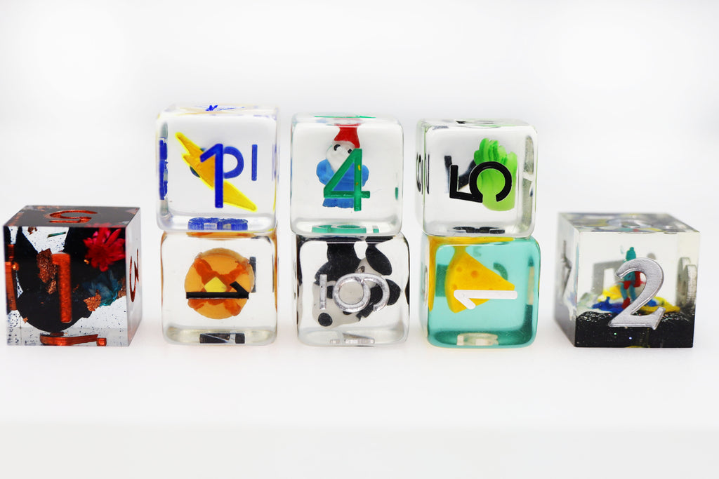 Custom Inclusion Resin RPG Dice Sets Custom Product Foam Brain Games