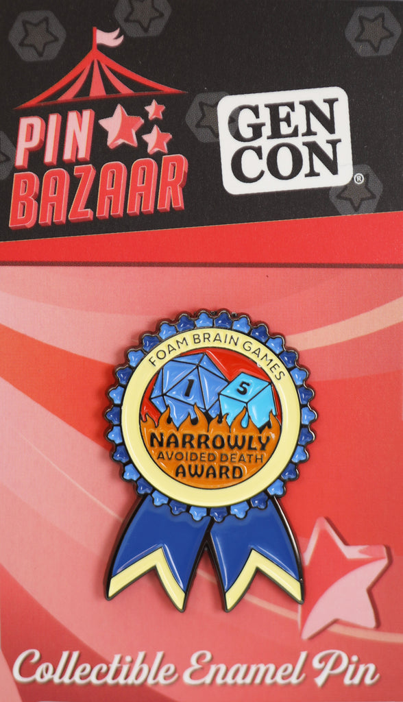 Pin Bazaar: Narrowly Avoided Death Award Pin (Gen Con 2024) Enamel Pin Foam Brain Games