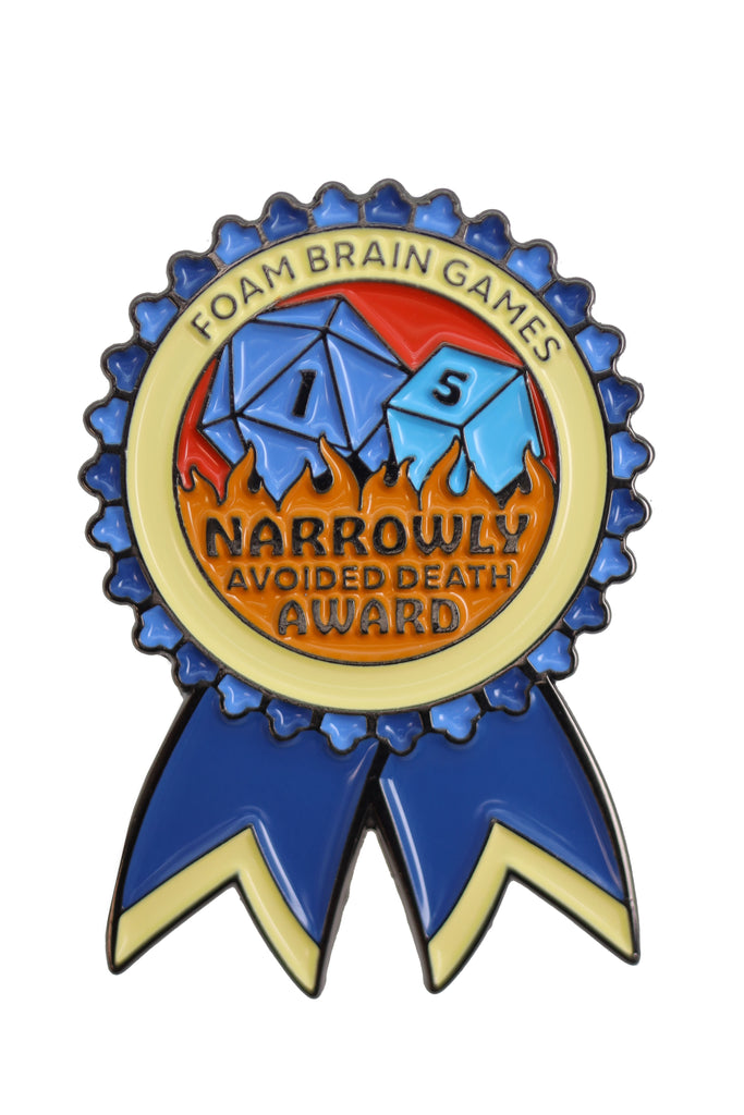 Pin Bazaar: Narrowly Avoided Death Award Pin (Gen Con 2024) Enamel Pin Foam Brain Games