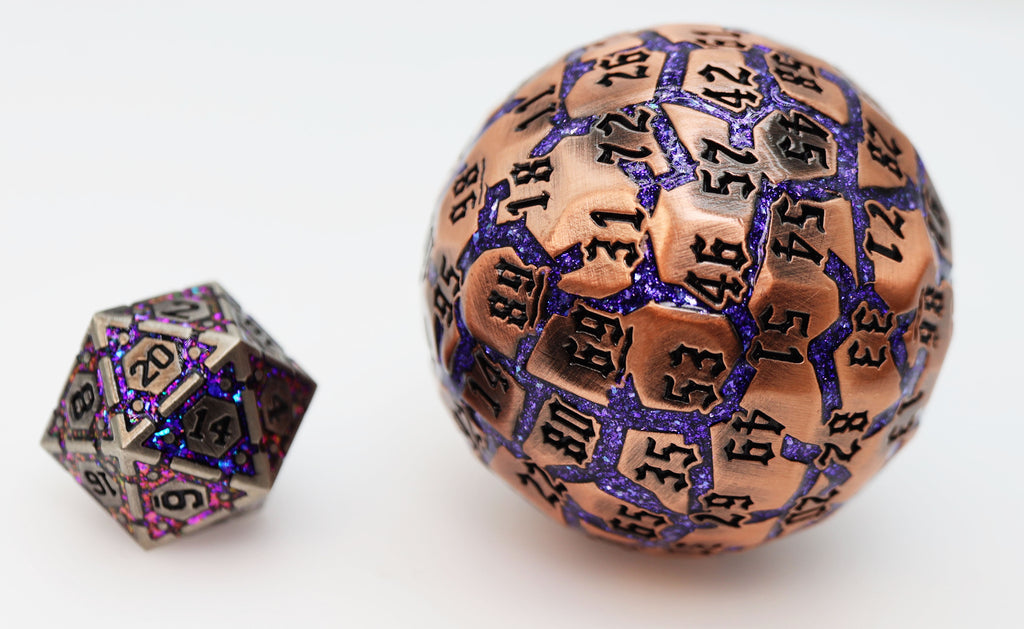 50mm Metal D100 - Amethyst Veins Metal Dice Foam Brain Games