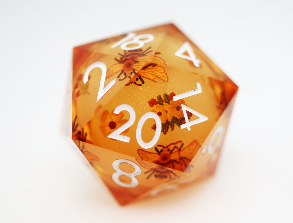 33mm Sharp Edge Liquid Core D20 - Orange Blossoms Plastic Dice Foam Brain Games