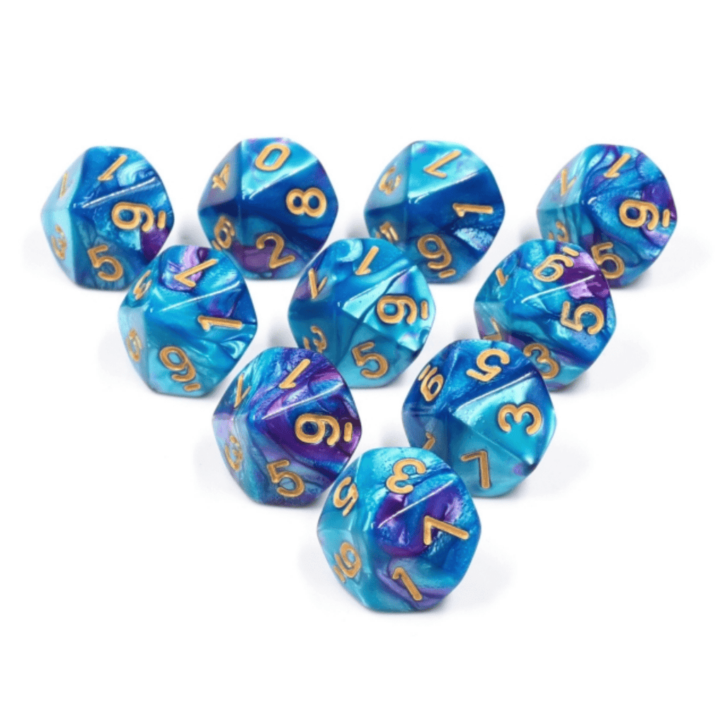 10 piece D10s - Blue Lagoon Plastic Dice Foam Brain Games