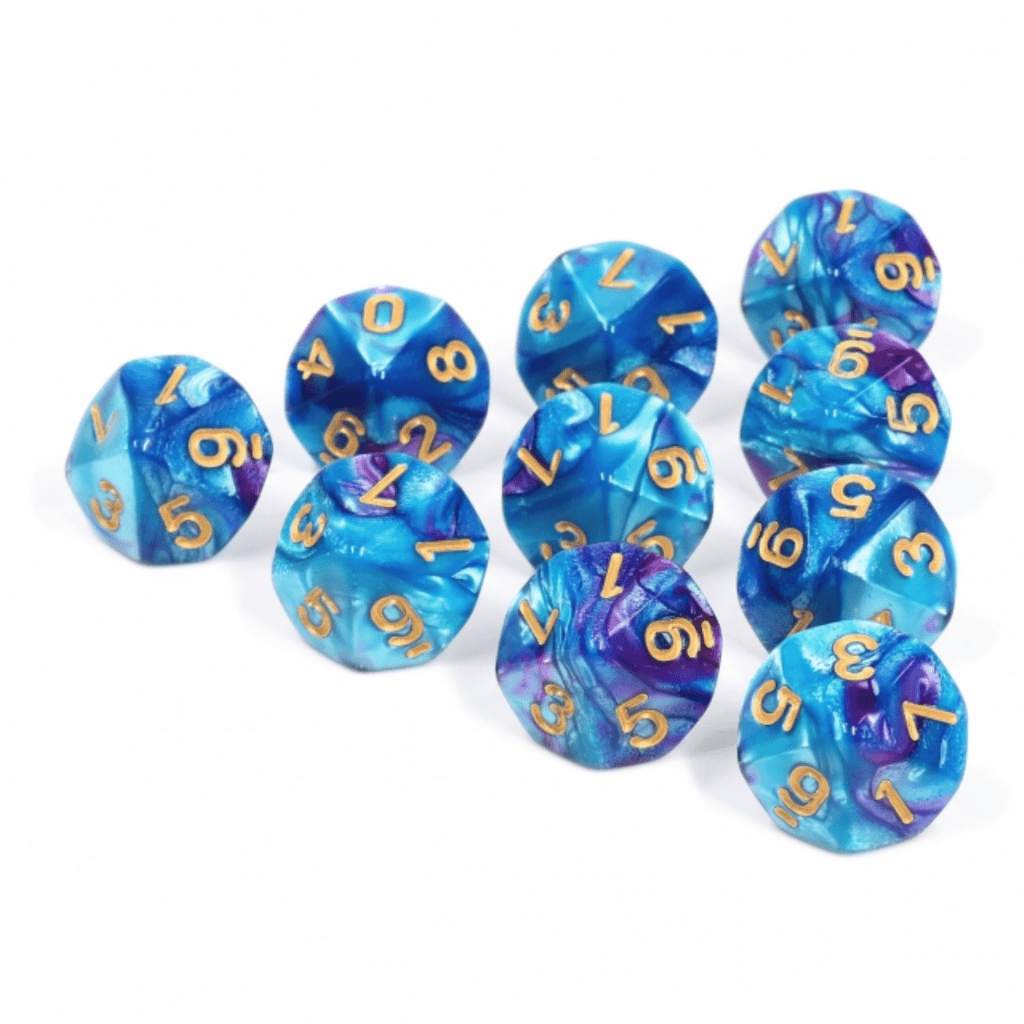 10 piece D10s - Blue Lagoon Plastic Dice Foam Brain Games